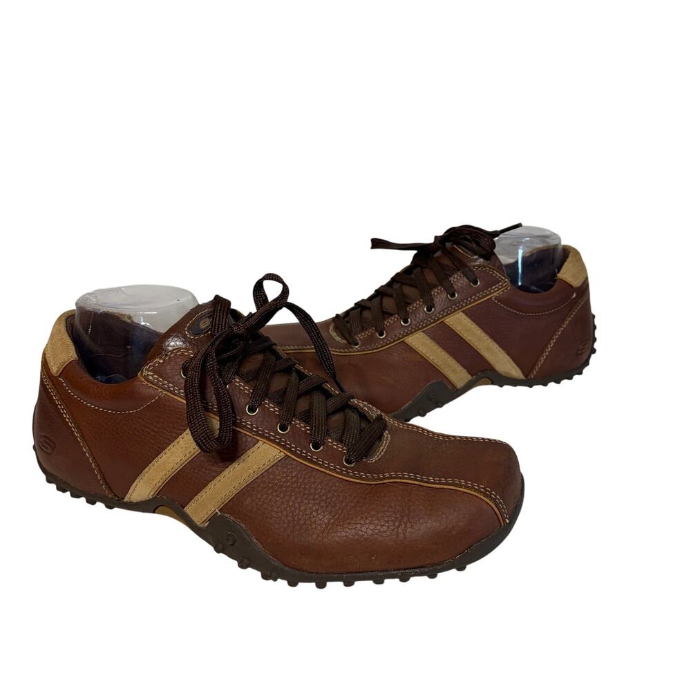 Skechers Sneakers Diameter Mens Brown Tan Striped Leather Lace Up Casual 9.5